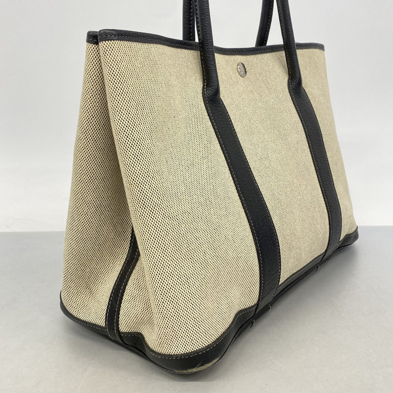 【6fb2766】エルメス トートバッグ ガーデンパーティPM トワルアッシュ ブラック ベージュ シルバー金具 □J刻印【中古】レディース