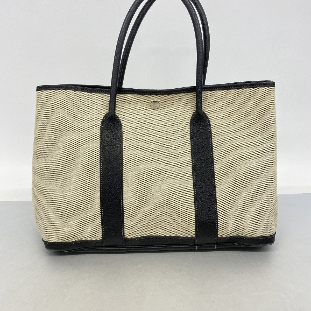 【6fb2766】エルメス トートバッグ ガーデンパーティPM トワルアッシュ ブラック ベージュ シルバー金具 □J刻印【中古】レディース