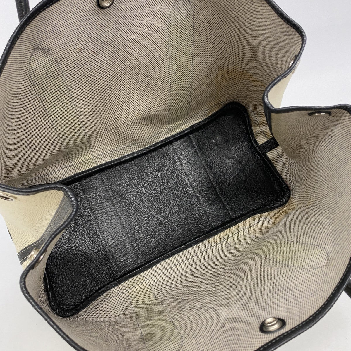 【6fb2766】エルメス トートバッグ ガーデンパーティPM トワルアッシュ ブラック ベージュ シルバー金具 □J刻印【中古】レディース