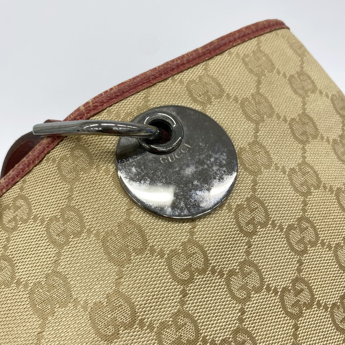 【6fb2792-k】グッチ トートバッグ GGキャンバス 120836 キャンバス ベージュ レッド シルバー金具【中古】レディース