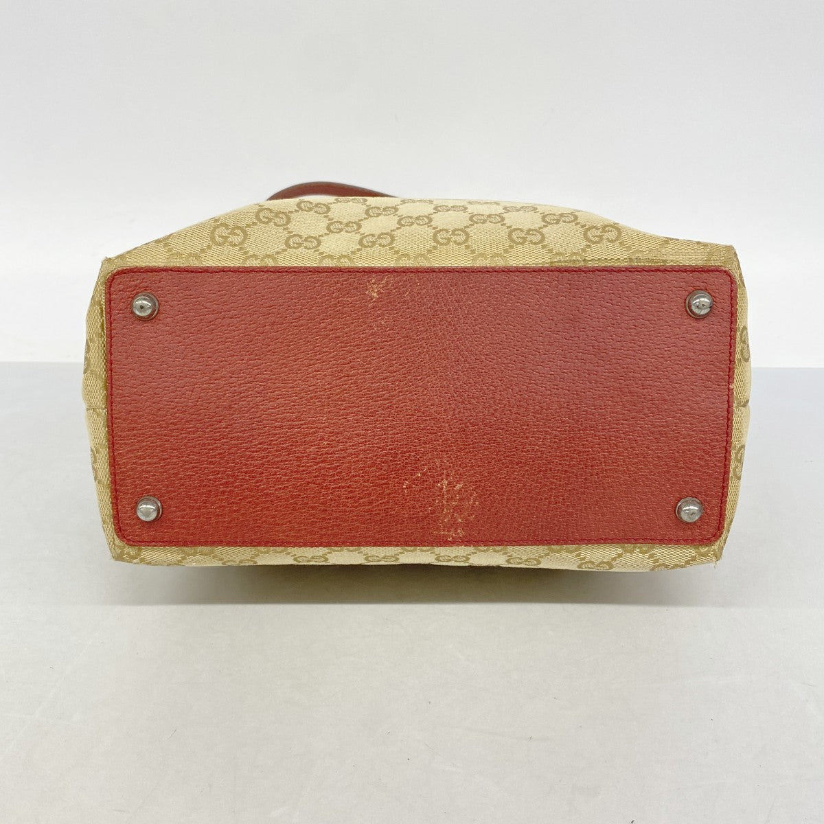 【6fb2792-k】グッチ トートバッグ GGキャンバス 120836 キャンバス ベージュ レッド シルバー金具【中古】レディース