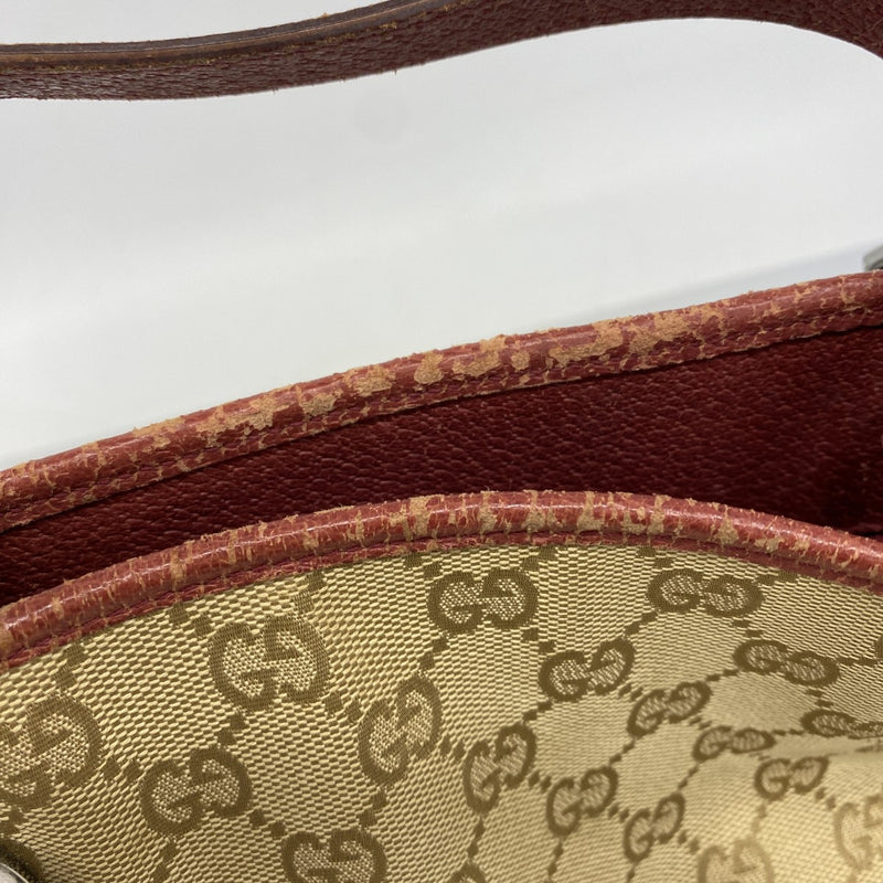 【6fb2792-k】グッチ トートバッグ GGキャンバス 120836 キャンバス ベージュ レッド シルバー金具【中古】レディース