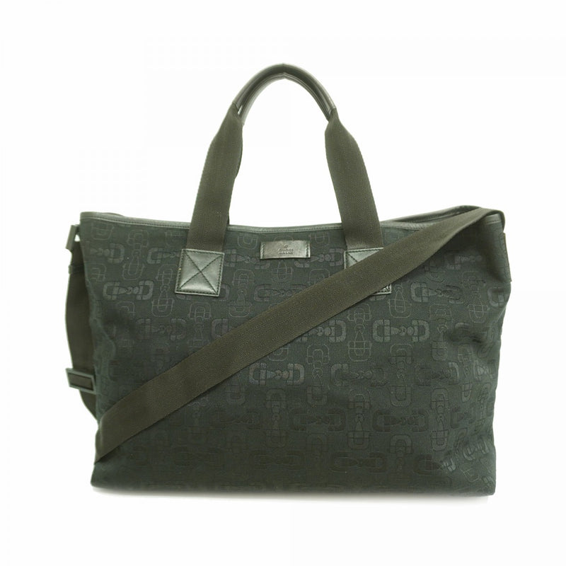 【6fb2811-k】グッチ トートバッグ ホースビット 240058 キャンバス ブラック シルバー金具 2wayバッグ【中古】レディース