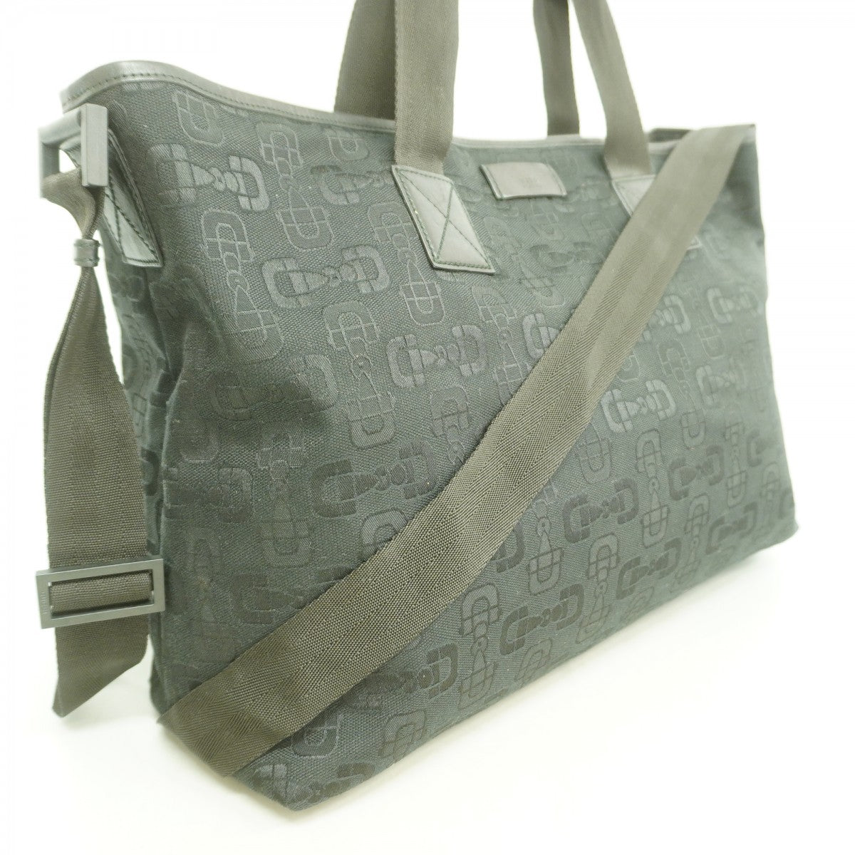 【6fb2811-k】グッチ トートバッグ ホースビット 240058 キャンバス ブラック シルバー金具 2wayバッグ【中古】レディース