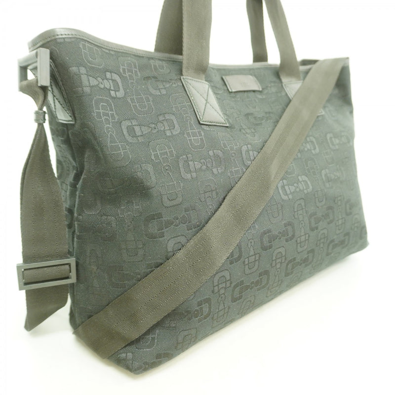 【6fb2811-k】グッチ トートバッグ ホースビット 240058 キャンバス ブラック シルバー金具 2wayバッグ【中古】レディース