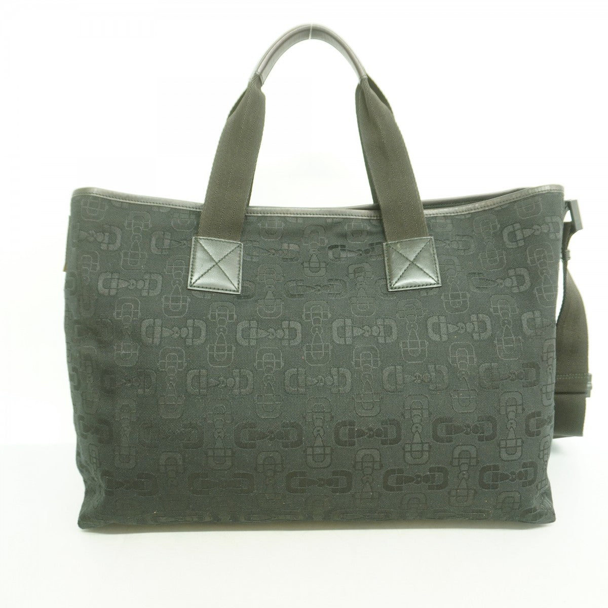 【6fb2811-k】グッチ トートバッグ ホースビット 240058 キャンバス ブラック シルバー金具 2wayバッグ【中古】レディース