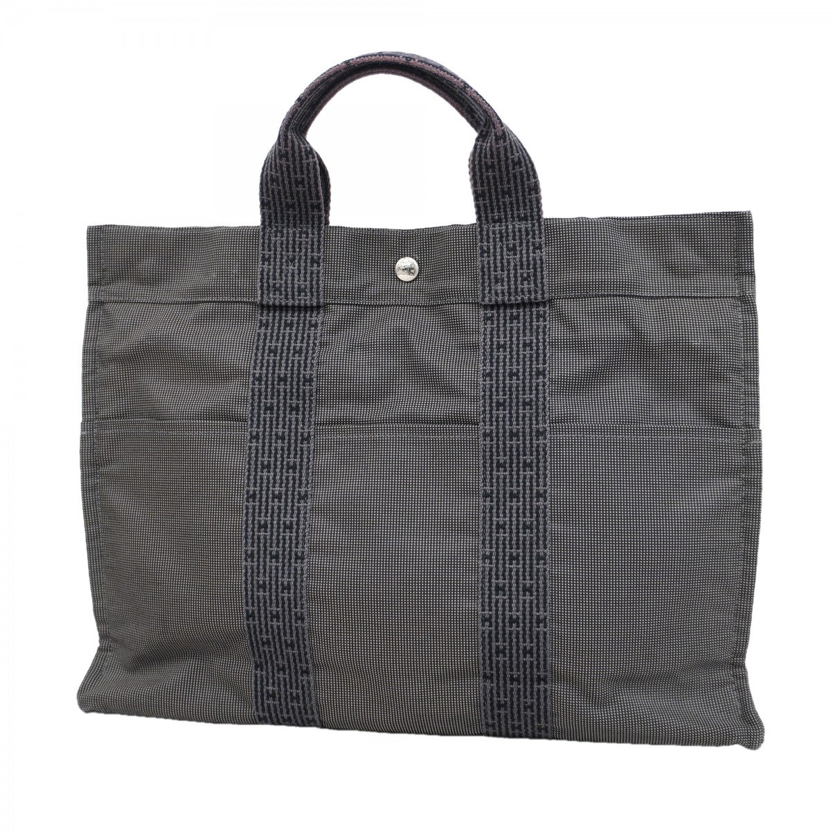 【6fb2827】エルメス トートバッグ エールラインMM キャンバス グレー シルバー金具【中古】メンズ レディース ユニセックス