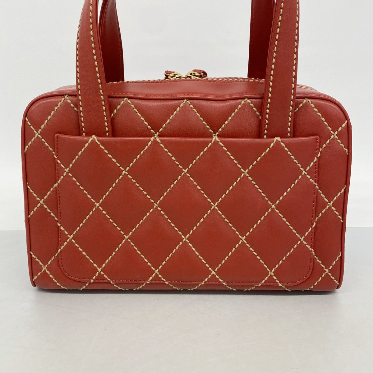 【6fb2844-k】シャネル ハンドバッグ ワイルドステッチ レザー レッド ゴールド金具【中古】レディース