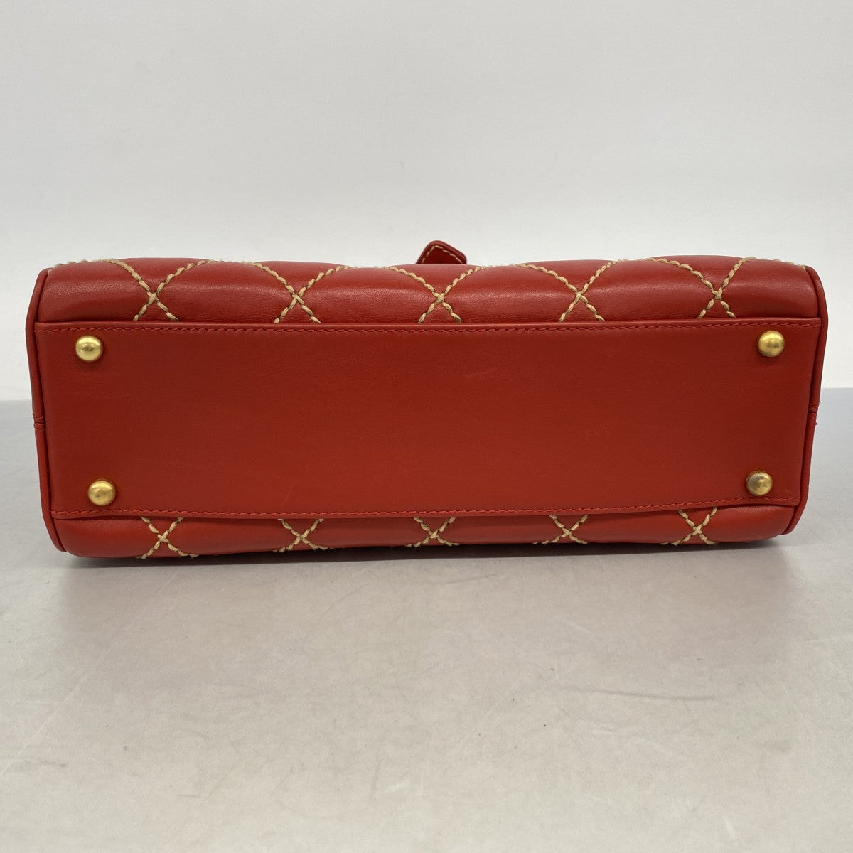 【6fb2844-k】シャネル ハンドバッグ ワイルドステッチ レザー レッド ゴールド金具【中古】レディース