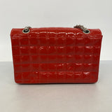 【6fb2845-k】シャネル ショルダーバッグ 2.55/チョコバー Wチェーン パテントレザー レッド シルバー金具【中古】レディース