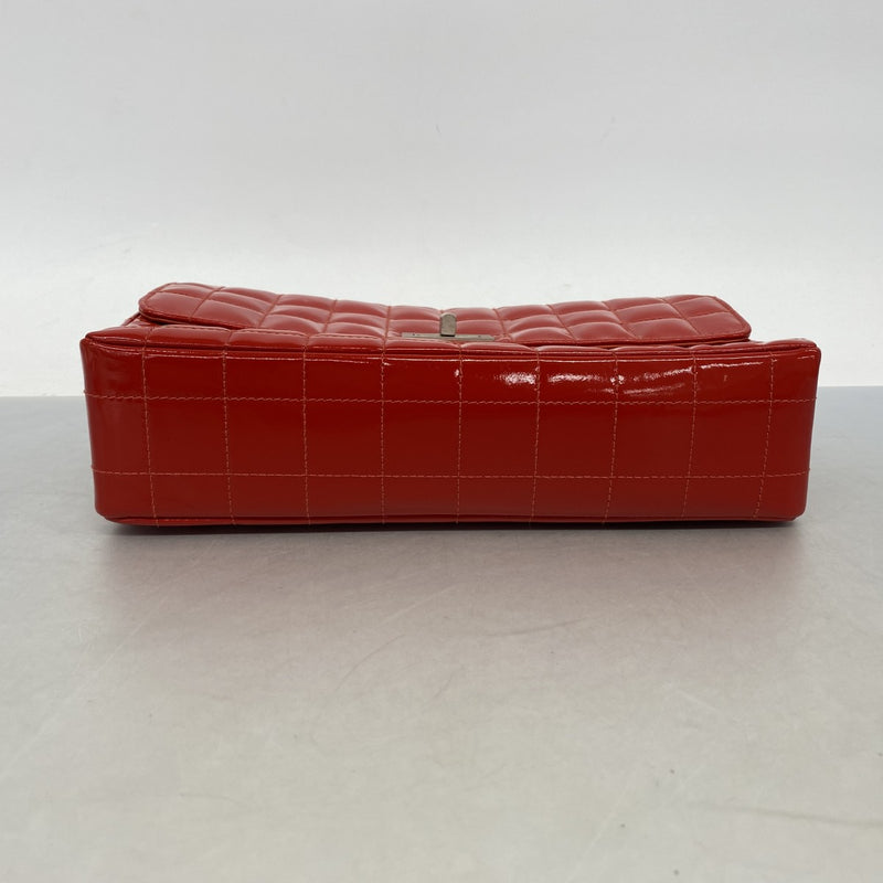 【6fb2845-k】シャネル ショルダーバッグ 2.55/チョコバー Wチェーン パテントレザー レッド シルバー金具【中古】レディース