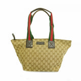 【6fb2847-k】グッチ トートバッグ GGキャンバス/シェリーライン 131230 キャンバス ベージュ シルバー金具【中古】レディース