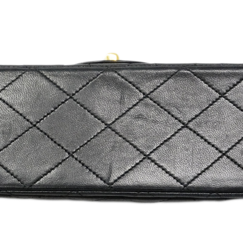 【6fb2947】シャネル ショルダーバッグ マトラッセ Wフラップ Wチェーン ラムスキン ブラック ゴールド金具【中古】レディース