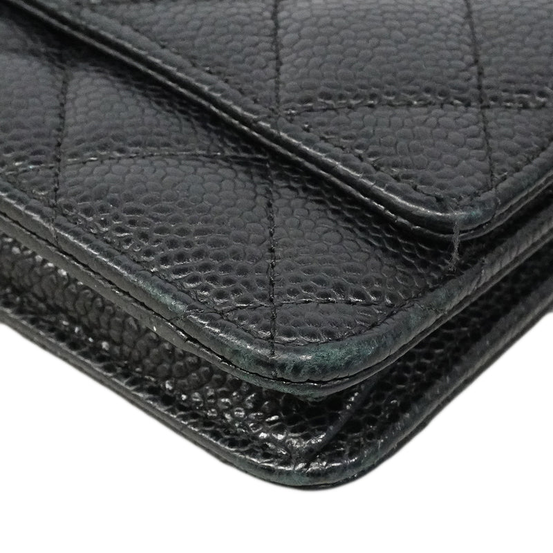 【6fb2950】シャネル ショルダーウォレット マトラッセ チェーンショルダー キャビアスキン ブラック ゴールド金具【中古】レディース