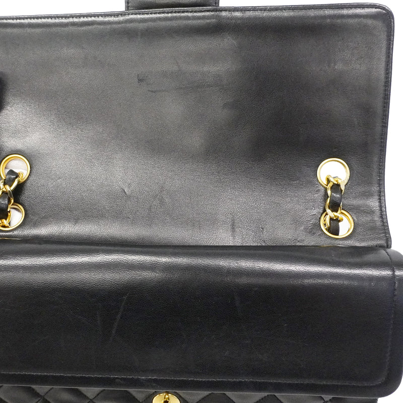 【6fb2951】シャネル ショルダーバッグ マトラッセ Wフラップ Wチェーン ラムスキン ブラック ゴールド金具【中古】レディース