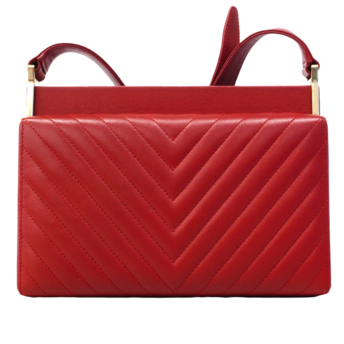 【6fb2952】シャネル ショルダーバッグ Vステッチ 2.55 ラムスキン レッド シャンパンゴールド金具【中古】レディース