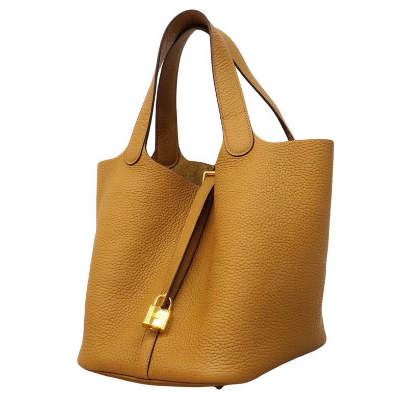 【6fb2957】エルメス ハンドバッグ ピコタンロックMM トリヨンクレマンス ビスキュイ ゴールド金具 B刻印【中古】レディース