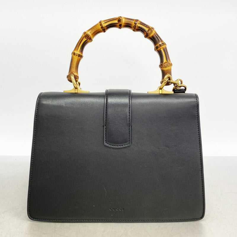 【6fb2971-k】グッチ ハンドバッグ バンブー デュオニュソス 448075 レザー ブラック ゴールド金具 2wayバッグ【中古】レディース
