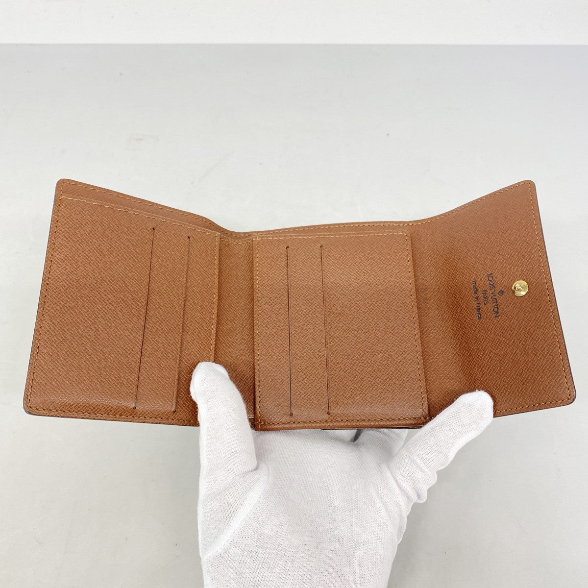 【6fb3038】ルイヴィトン 三つ折り財布 モノグラム ポルトモネビエカルトクレディ M61652 ブラウン【中古】レディース