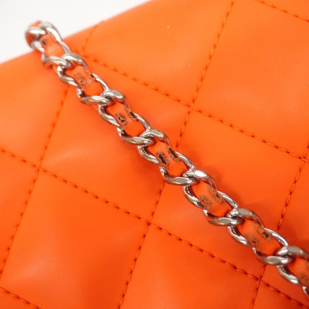 【6fb3087-k】シャネル ショルダーバッグ マトラッセ チェーンショルダー ラムスキン オレンジ シルバー金具【中古】レディース
