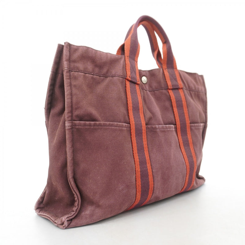 【6fb3090-k】エルメス トートバッグ フールトゥMM キャンバス ボルドー シルバー金具【中古】メンズ レディース ユニセックス