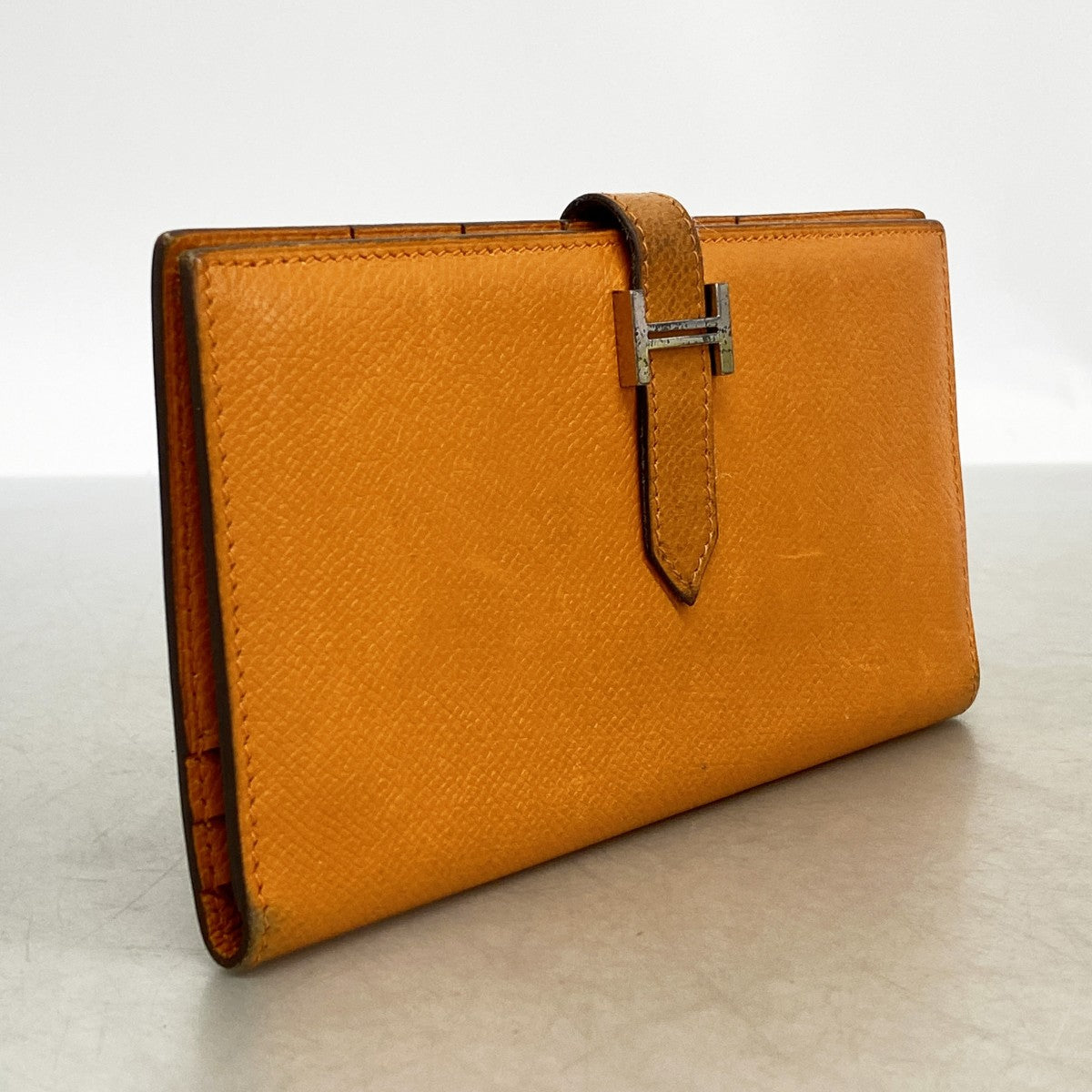 【6fb3126】エルメス 長財布 ベアン ヴォーエプソン オレンジ シルバー金具 □I刻印【中古】レディース