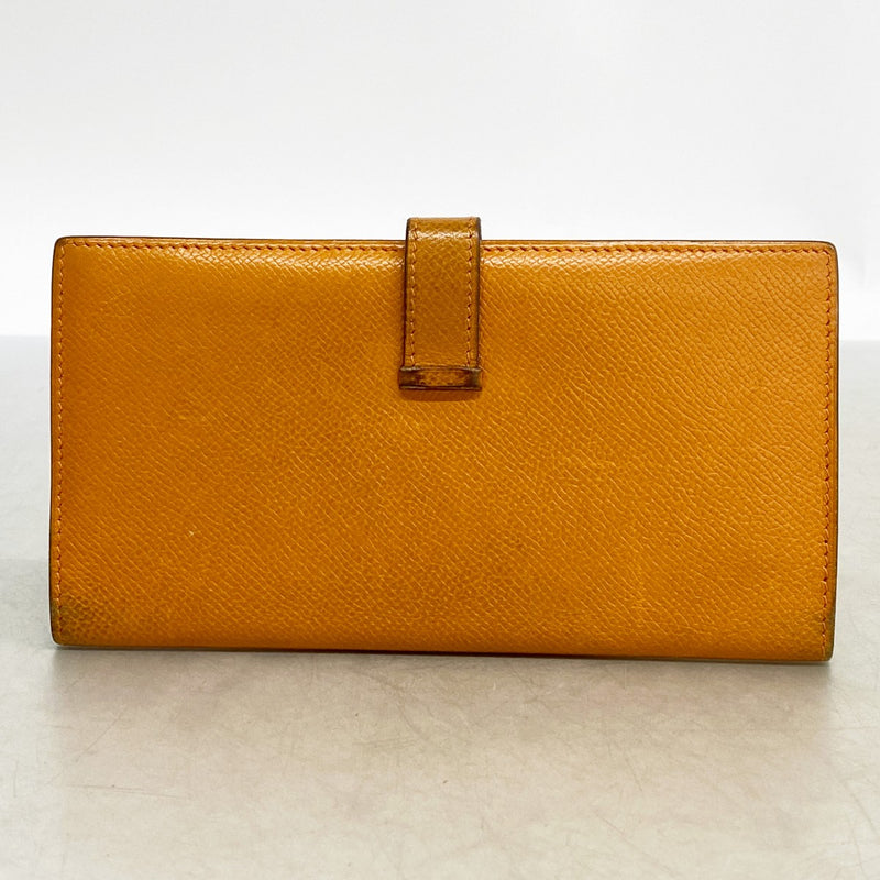 【6fb3126】エルメス 長財布 ベアン ヴォーエプソン オレンジ シルバー金具 □I刻印【中古】レディース