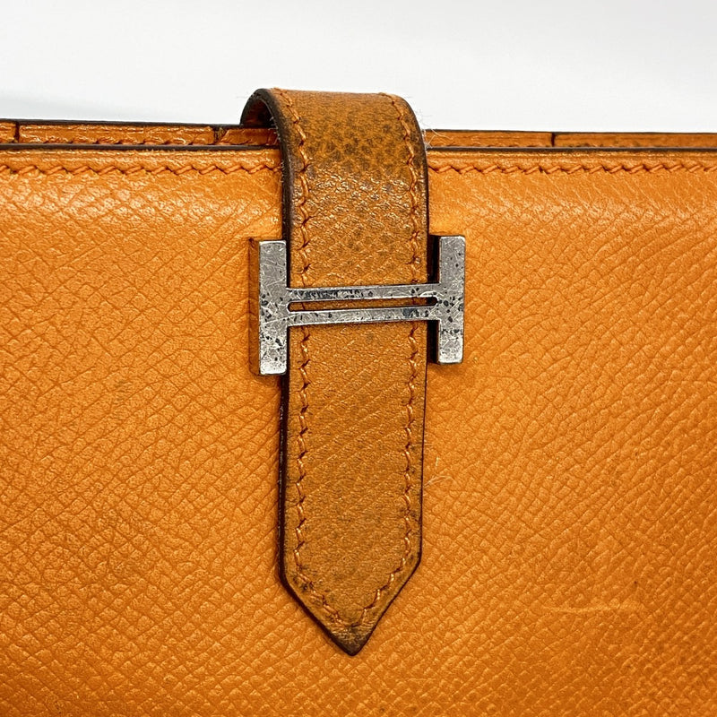 【6fb3126】エルメス 長財布 ベアン ヴォーエプソン オレンジ シルバー金具 □I刻印【中古】レディース
