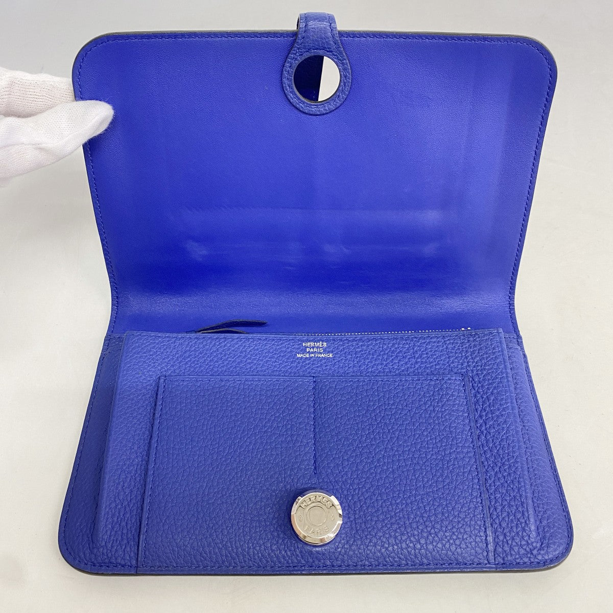 【6fb3127】エルメス 長財布 ドゴンGM トゴ ブルーエレクトリック シルバー金具 T刻印【中古】レディース
