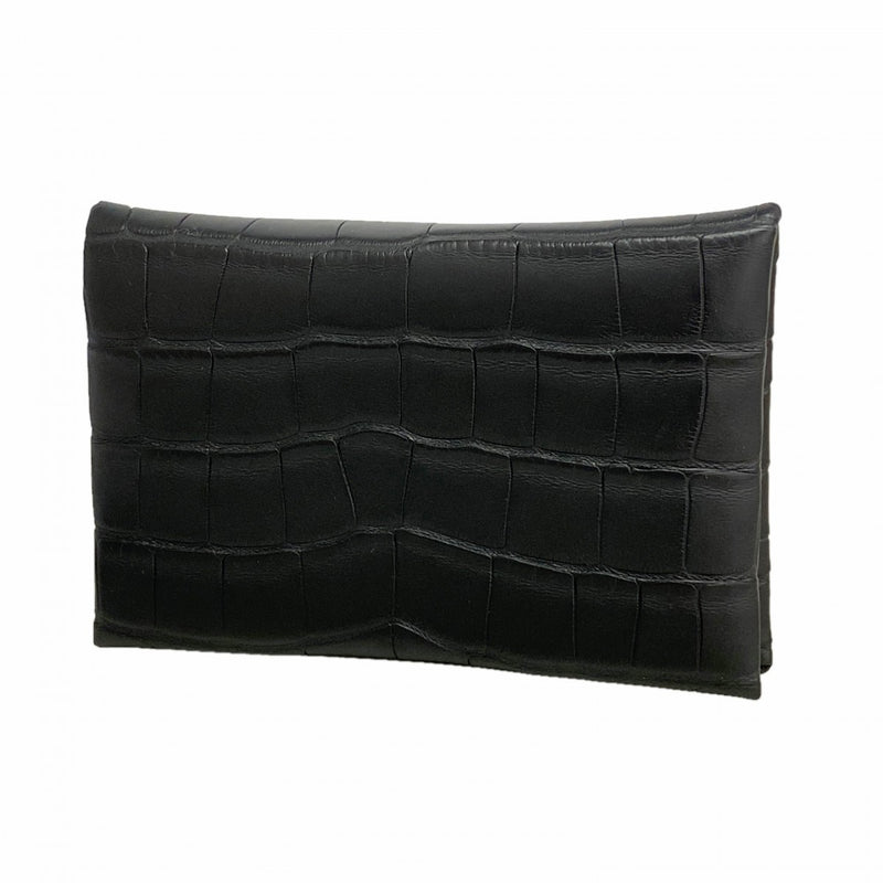 【6fb3129】エルメス 名刺入れ カルヴィ アリゲーターマット ブラック シルバー金具 K刻印【中古】メンズ レディース ユニセックス