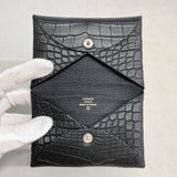 【6fb3129】エルメス 名刺入れ カルヴィ アリゲーターマット ブラック シルバー金具 K刻印【中古】メンズ レディース ユニセックス