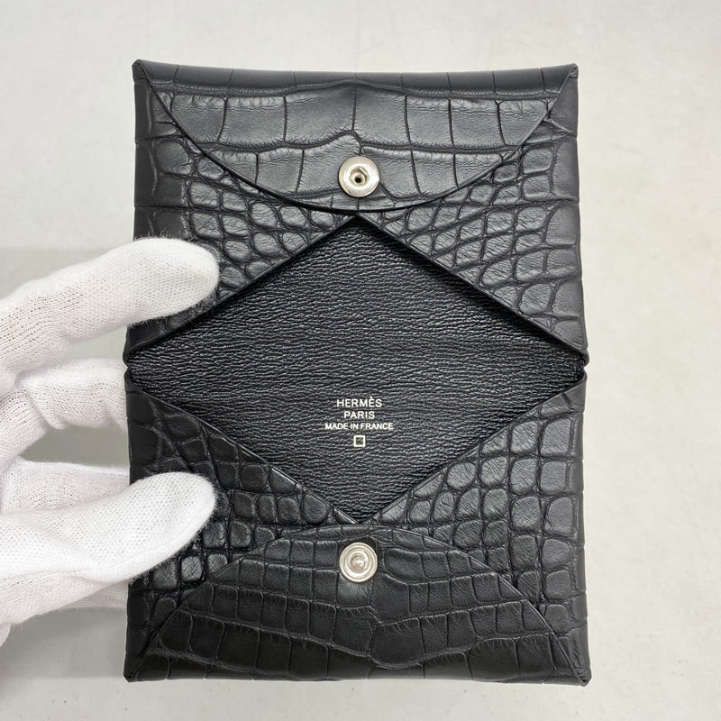 【6fb3129】エルメス 名刺入れ カルヴィ アリゲーターマット ブラック シルバー金具 K刻印【中古】メンズ レディース ユニセックス