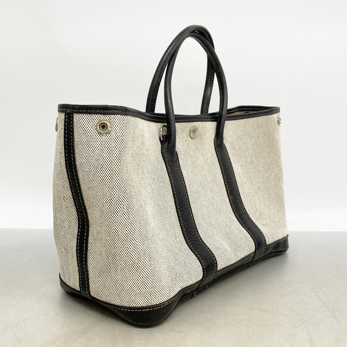【6fb3130】エルメス トートバッグ ガーデンパーティTPM トワルアッシュ ブラック シルバー金具 □H刻印【中古】レディース