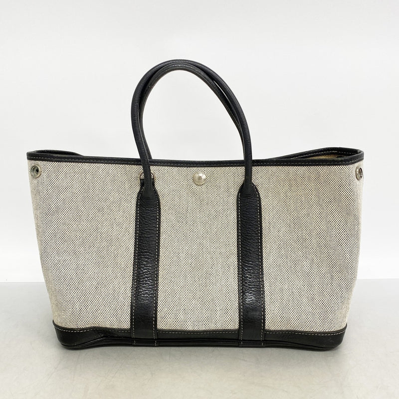 【6fb3130】エルメス トートバッグ ガーデンパーティTPM トワルアッシュ ブラック シルバー金具 □H刻印【中古】レディース