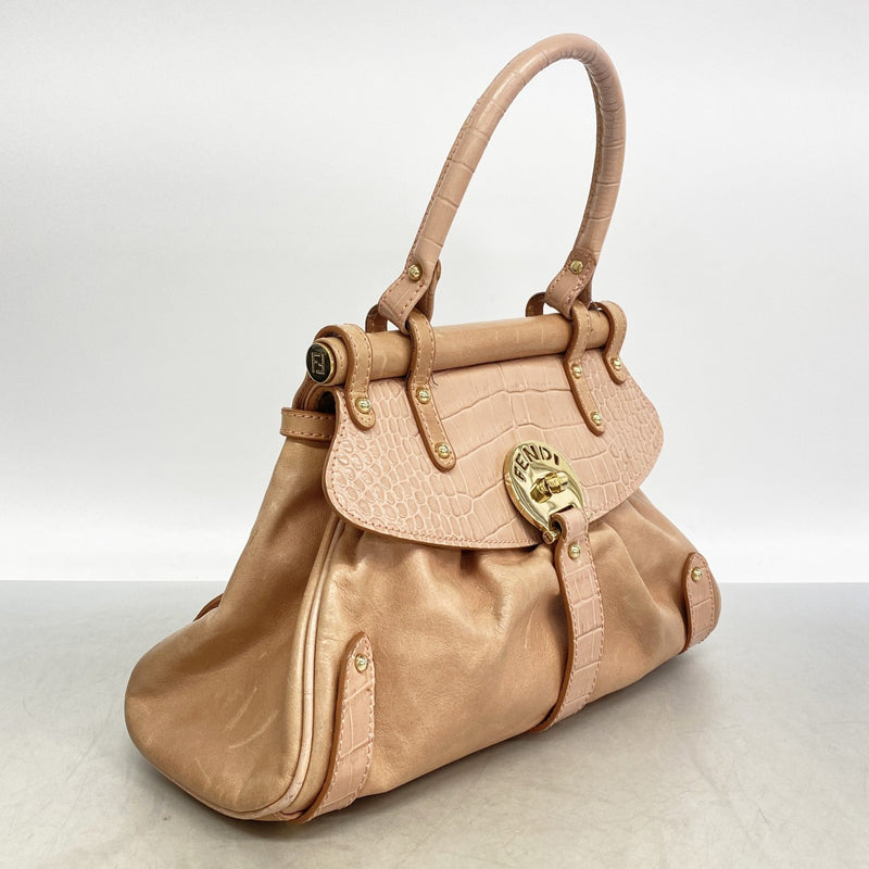 【6fb3144】フェンディ ハンドバッグ レザー ピンク シャンパンゴールド金具【中古】レディース