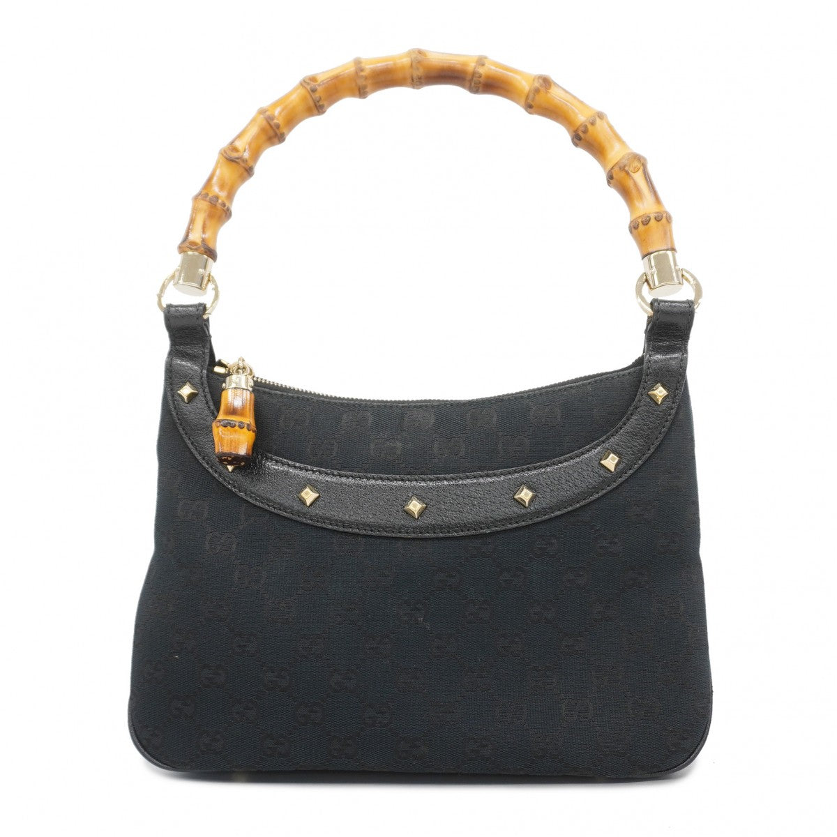 【6fb3158-k】グッチ ハンドバッグ GGキャンバス/バンブー 137378 キャンバス ブラック シャンパンゴールド金具【中古】レディース