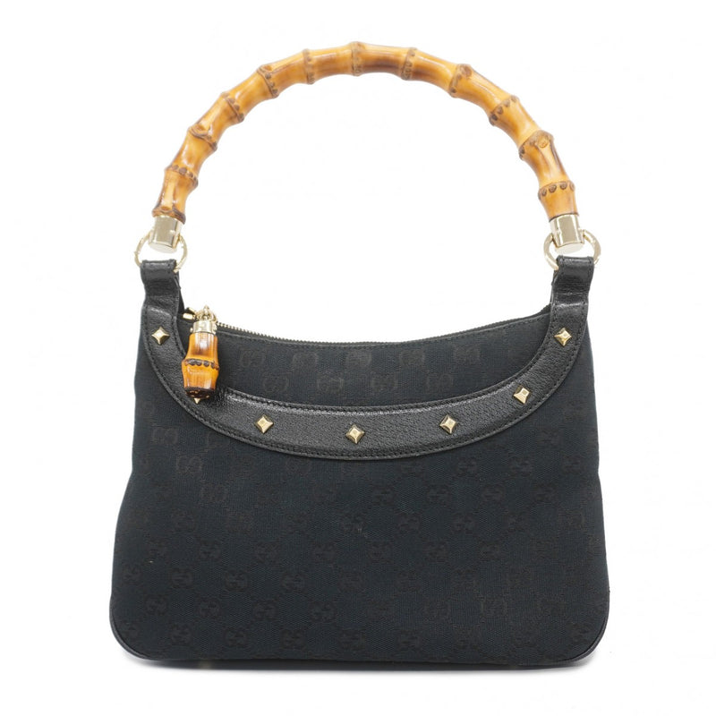 【6fb3158-k】グッチ ハンドバッグ GGキャンバス/バンブー 137378 キャンバス ブラック シャンパンゴールド金具【中古】レディース