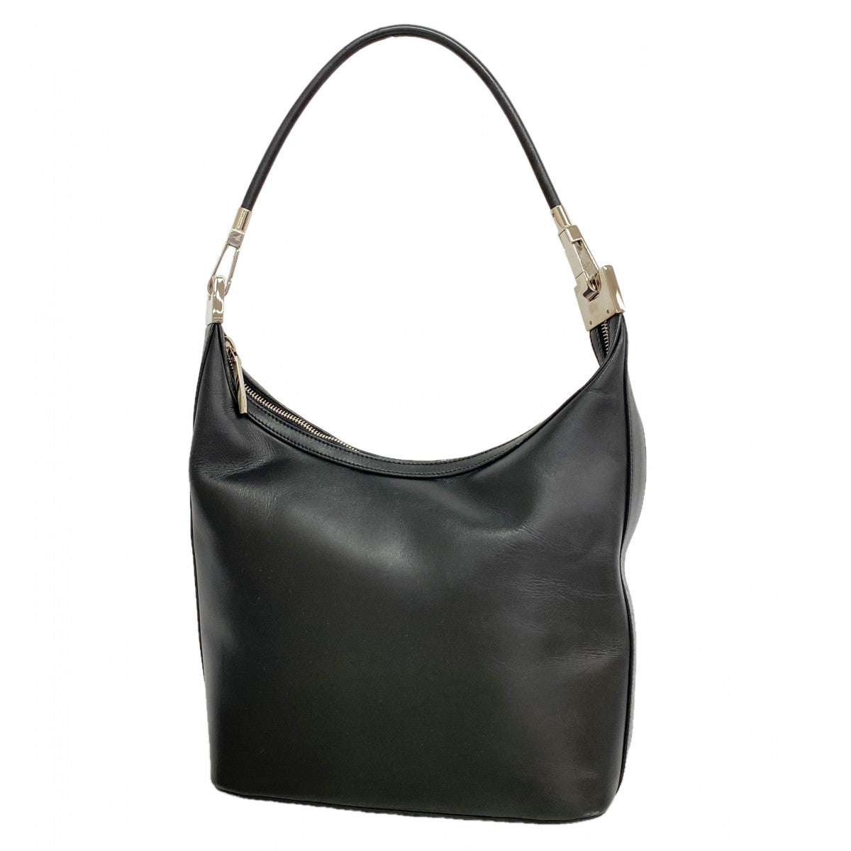 【6fb3160】グッチ ショルダーバッグ 01234 レザー ブラック シルバー金具【中古】レディース