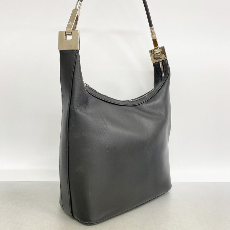 【6fb3160】グッチ ショルダーバッグ 01234 レザー ブラック シルバー金具【中古】レディース