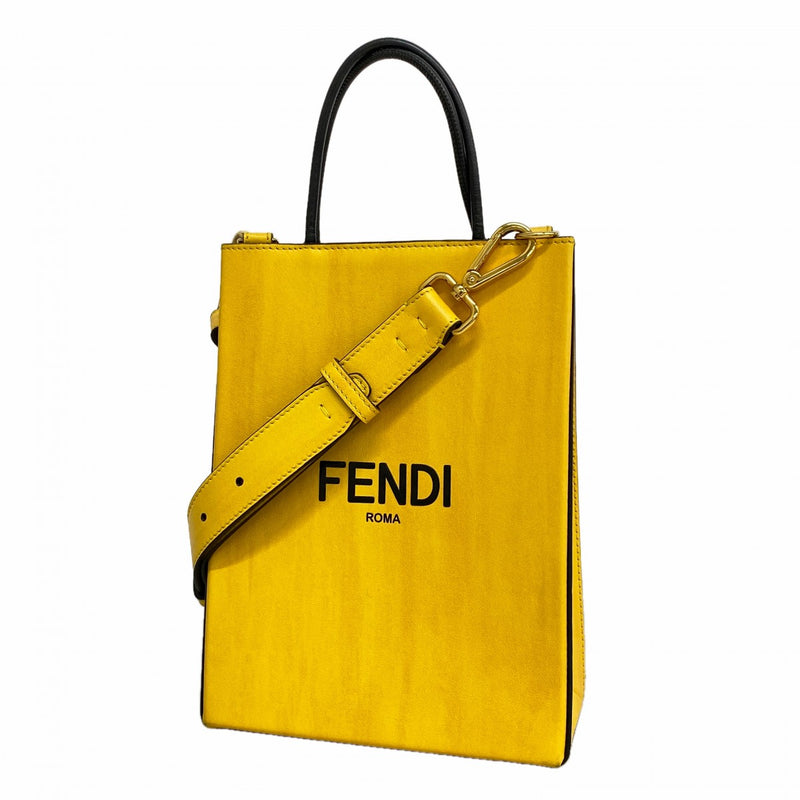 【6fb3161】フェンディ ハンドバッグ ショッピングバッグ レザー イエロー ゴールド金具 2wayバッグ【中古】レディース