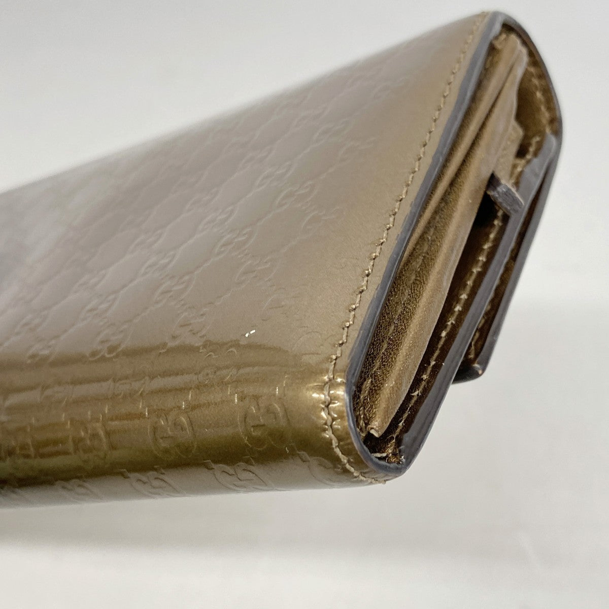 【6fb3188-k】グッチ 長財布 マイクログッチシマ 245728 エナメル ブロンズ ゴールド金具【中古】レディース
