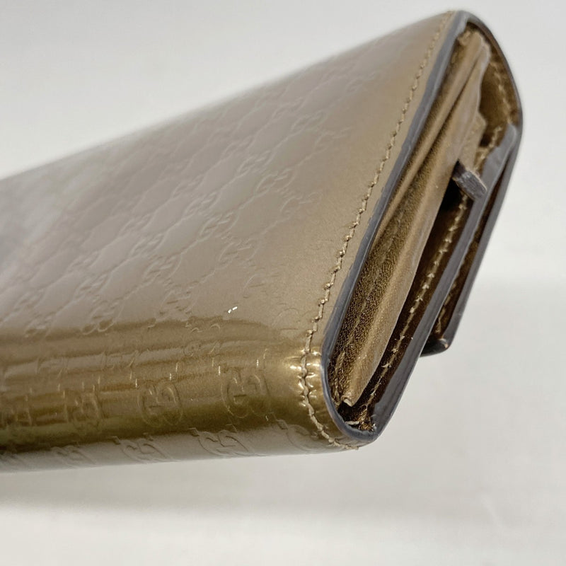 【6fb3188-k】グッチ 長財布 マイクログッチシマ 245728 エナメル ブロンズ ゴールド金具【中古】レディース