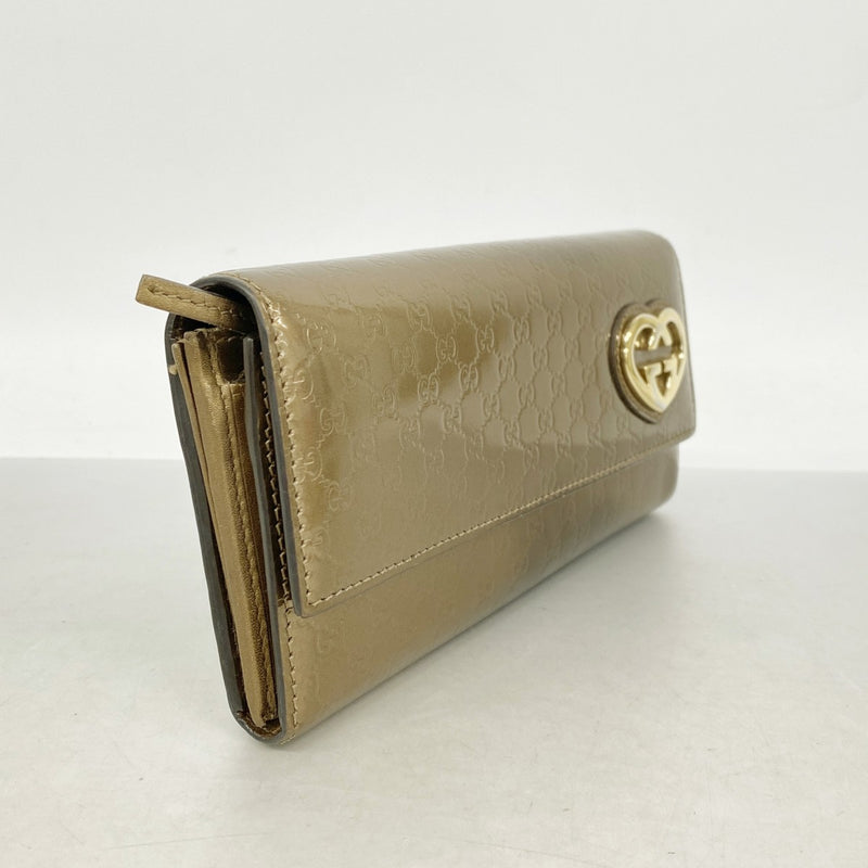 【6fb3188-k】グッチ 長財布 マイクログッチシマ 245728 エナメル ブロンズ ゴールド金具【中古】レディース