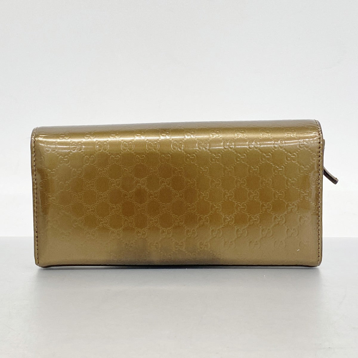 【6fb3188-k】グッチ 長財布 マイクログッチシマ 245728 エナメル ブロンズ ゴールド金具【中古】レディース