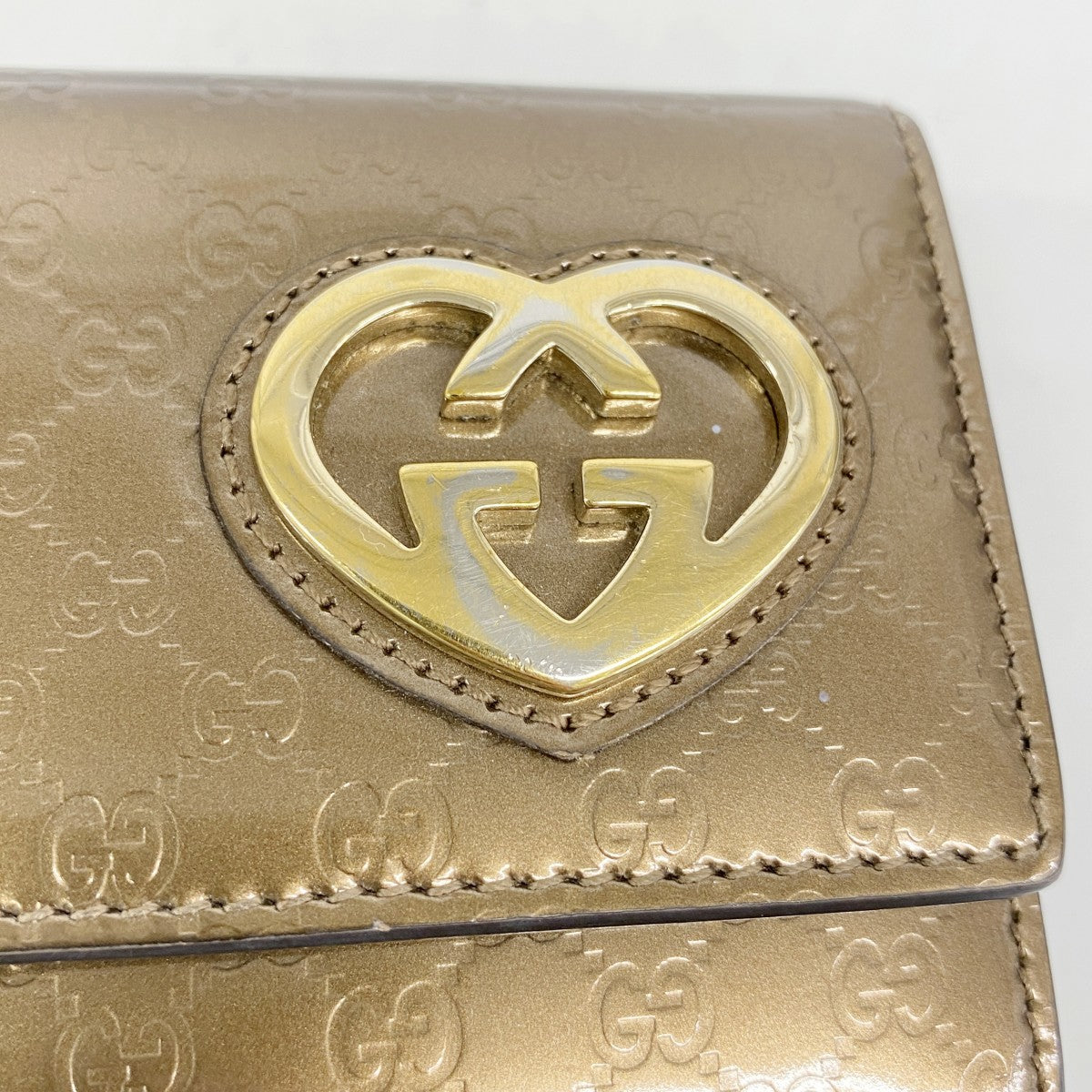 【6fb3188-k】グッチ 長財布 マイクログッチシマ 245728 エナメル ブロンズ ゴールド金具【中古】レディース