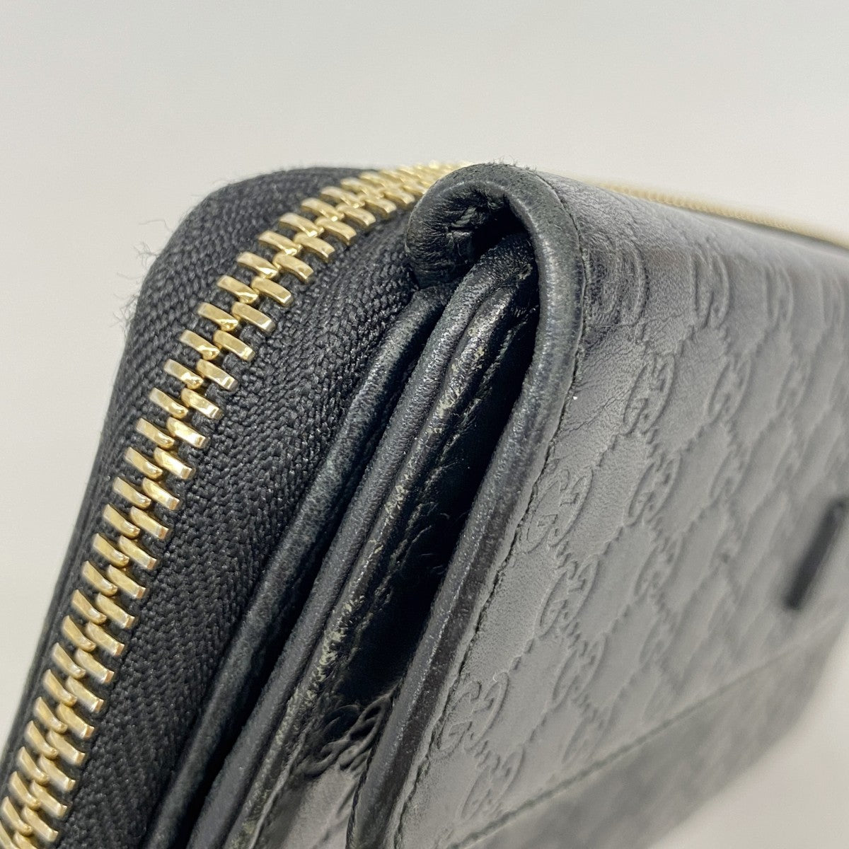 【6fb3189-k】グッチ 長財布 マイクログッチシマ 449364 レザー ブラック ゴールド金具【中古】レディース