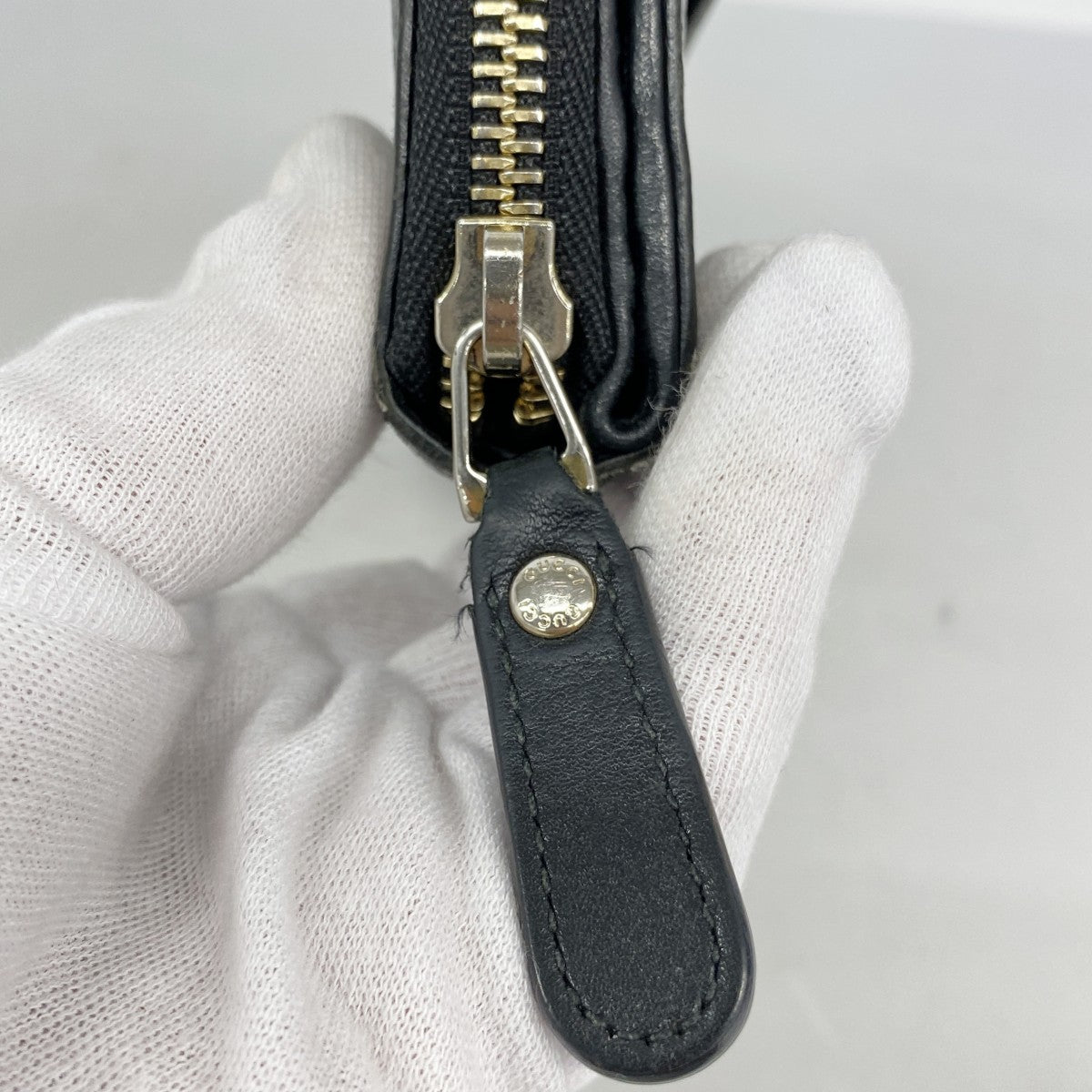 【6fb3189-k】グッチ 長財布 マイクログッチシマ 449364 レザー ブラック ゴールド金具【中古】レディース
