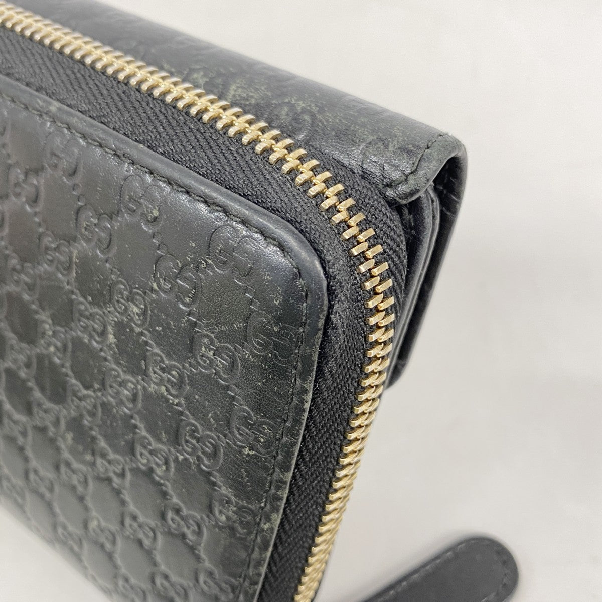 【6fb3189-k】グッチ 長財布 マイクログッチシマ 449364 レザー ブラック ゴールド金具【中古】レディース
