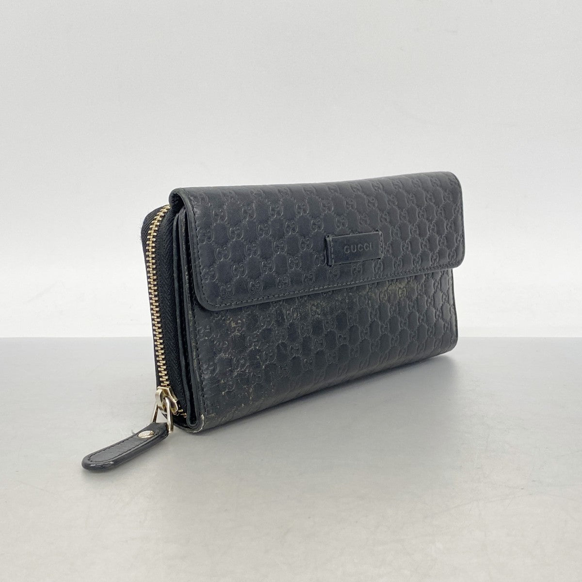 【6fb3189-k】グッチ 長財布 マイクログッチシマ 449364 レザー ブラック ゴールド金具【中古】レディース