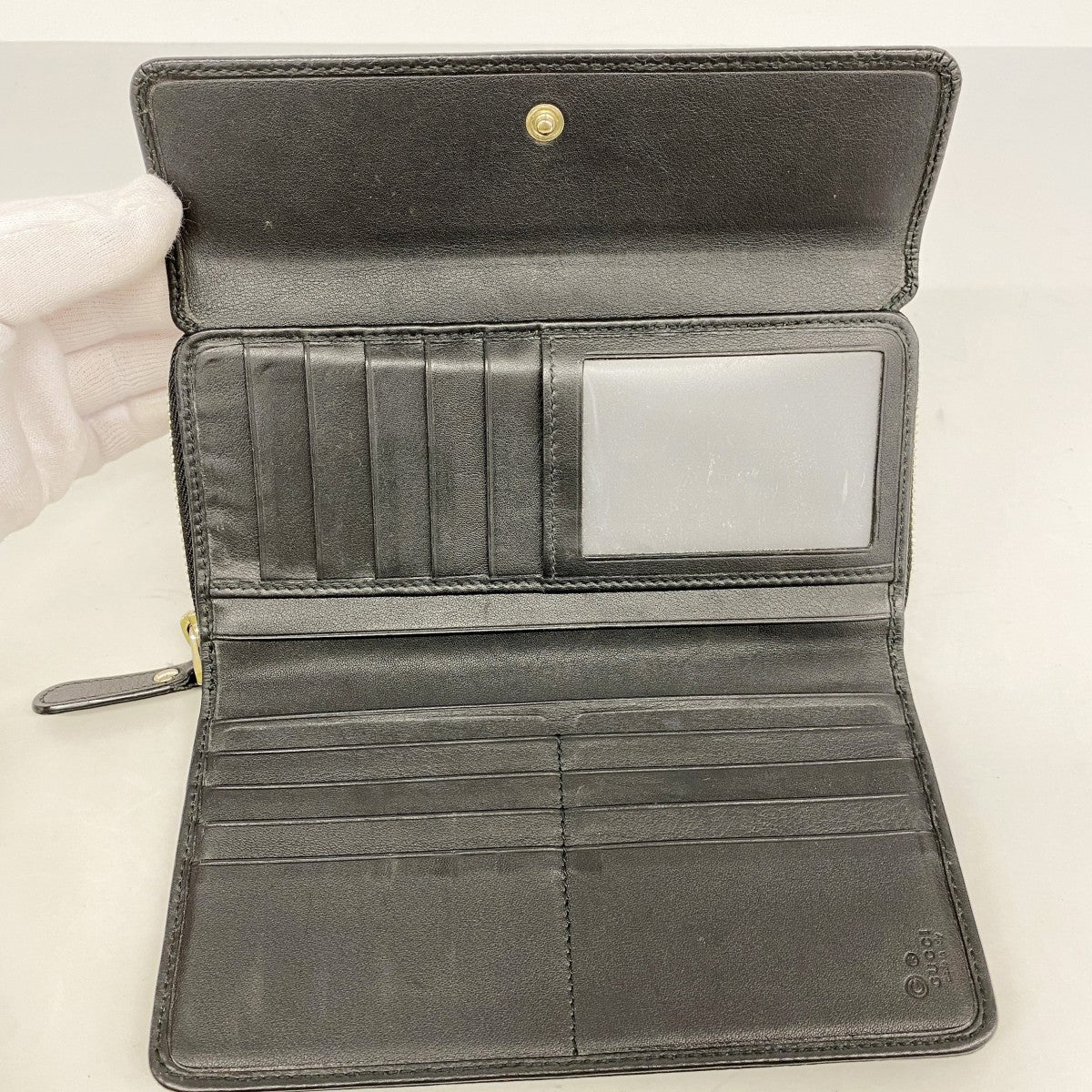 【6fb3189-k】グッチ 長財布 マイクログッチシマ 449364 レザー ブラック ゴールド金具【中古】レディース